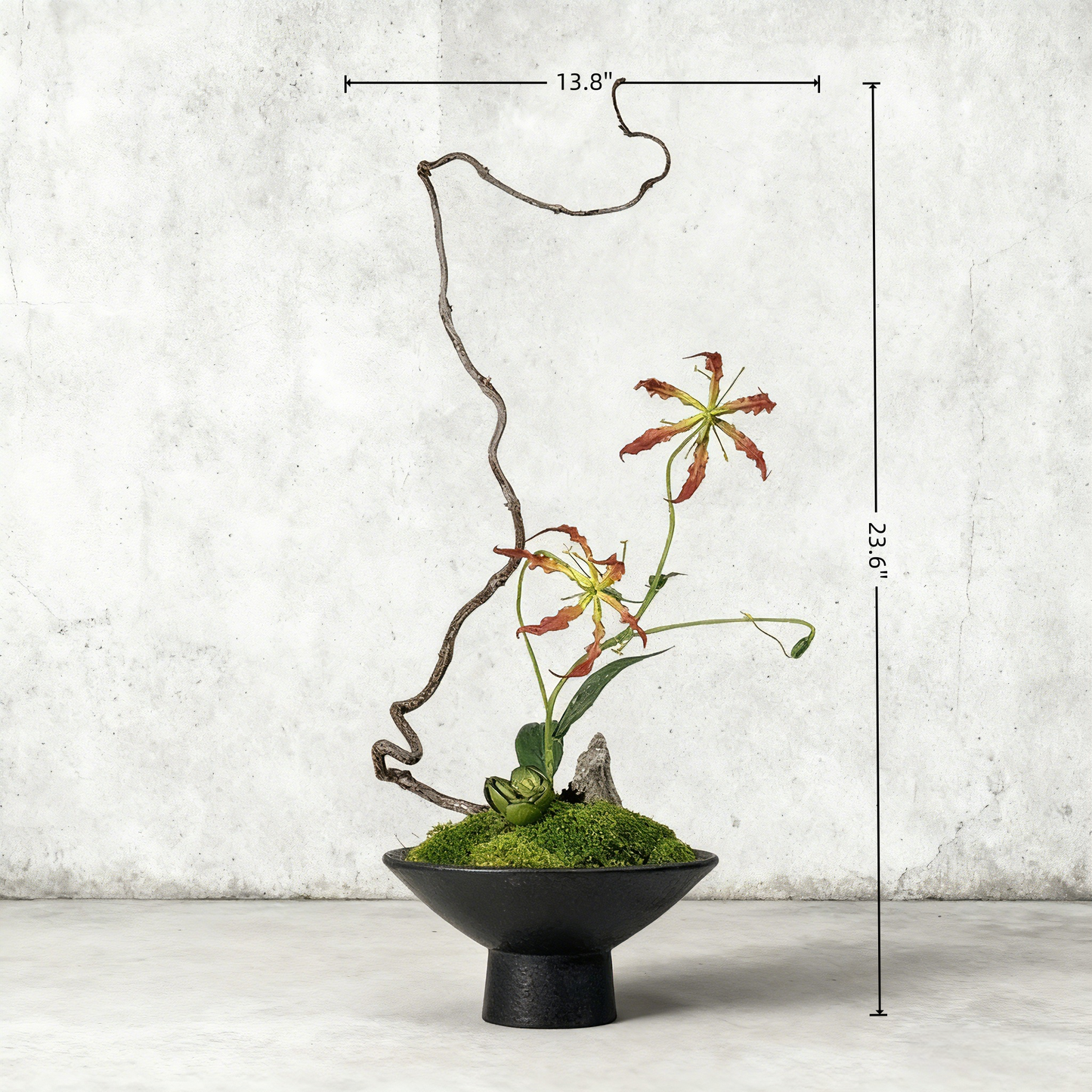 Handmade Preserved Moss Bonsai With Natural Wood Branch Arrangement with Ceramic Vase. Zen Decor for Home & Office, Indoor Plant Gift