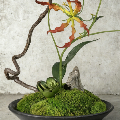 Handmade Preserved Moss Bonsai With Natural Wood Branch Arrangement with Ceramic Vase. Zen Decor for Home & Office, Indoor Plant Gift