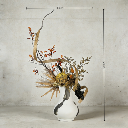 Unique Handmade Artificial Floral Art With Natural Wood Branch Arrangement In Ceramic Vase. Indoor Plant Gift For Home & Office